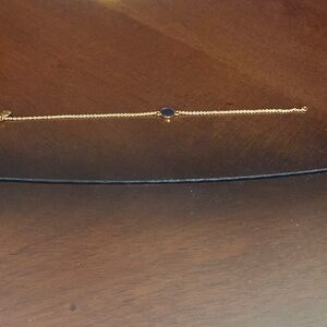 Vintage Gold Chain Bracelet with Dark Blue Stone